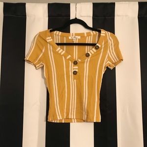 Mustard yellow and white striped crop top